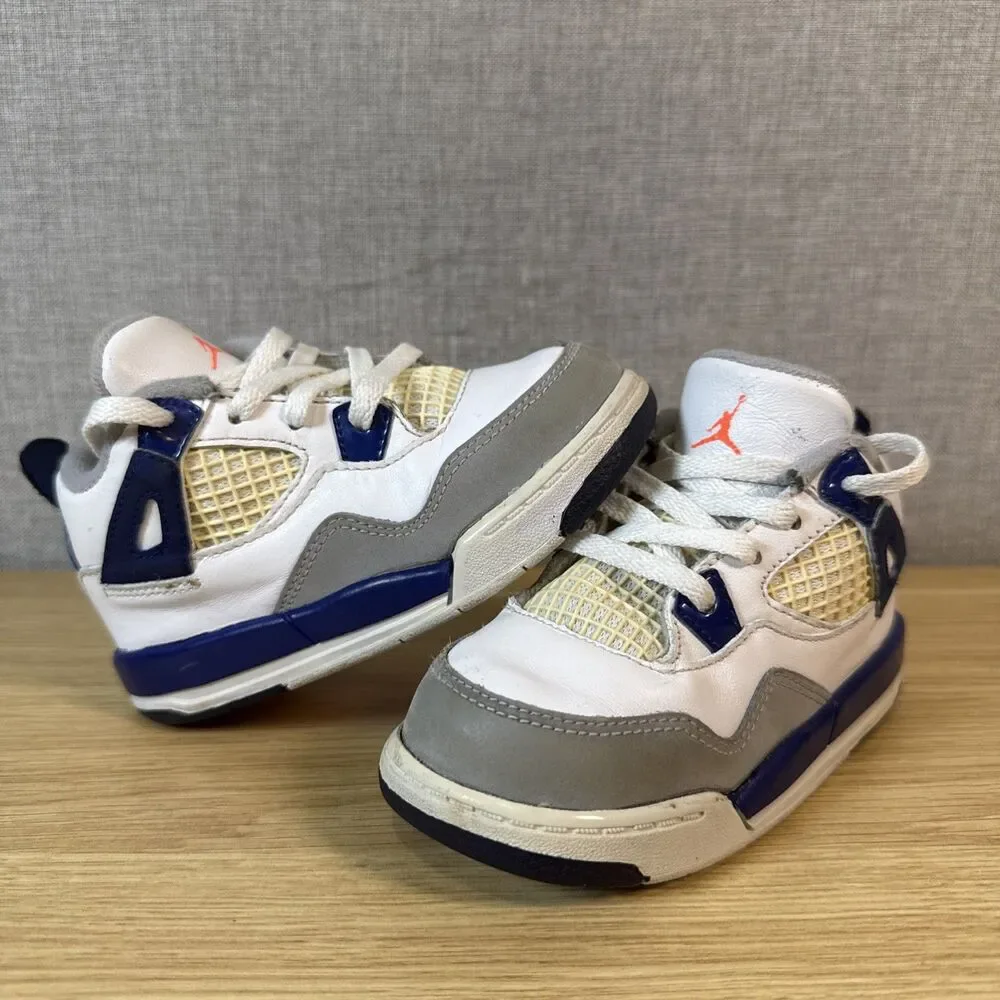 Nike Air Jordan 4 IV Retro TD Toddler Deep Royal Blue Orange White Sz 8C